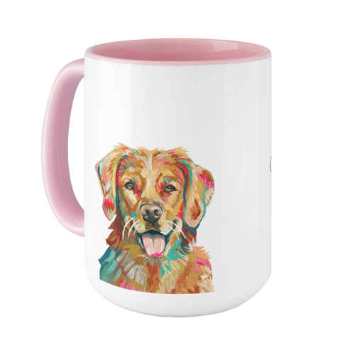 Golden Retriever Custom Text Mug, Pink,  , 15oz, Multicolor