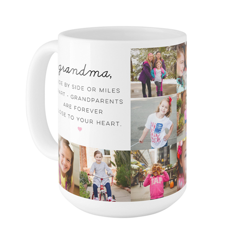 Love Grid Mug, White, , 15oz, Pink, peony