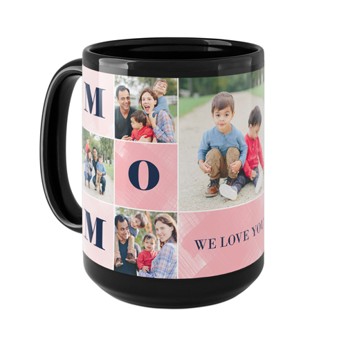 Mom Color Blocks Mug, Black,  , 15oz, Pink