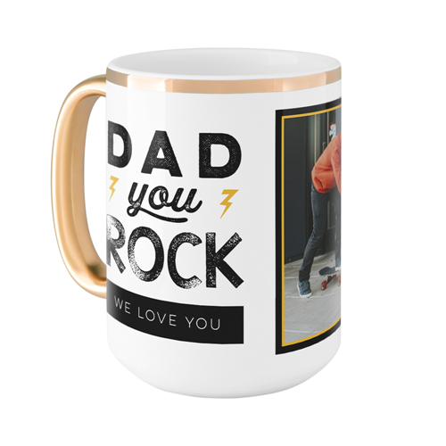 Dad You Rock Mug, Gold Handle,  , 15oz, Black