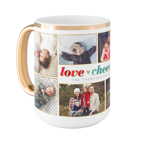 Love Heart Cheer Heart Mug, Gold Handle,  , 15oz, White