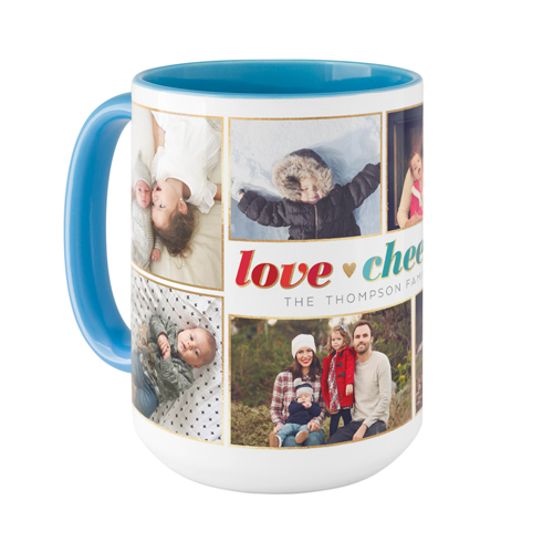 Love Heart Cheer Heart Mug, Light Blue,  , 15oz, White