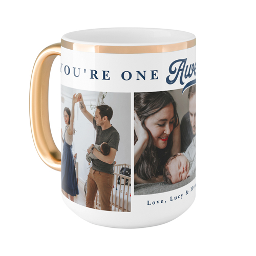 Retro Awesome Mug, Gold Handle,  , 15oz, Blue