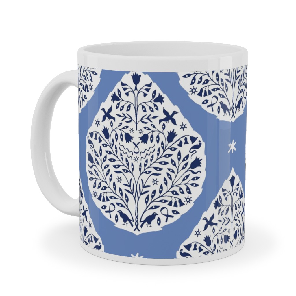 Conway Paisley - Cobalt and Navy Ceramic Mug, White,  , 11oz, Blue