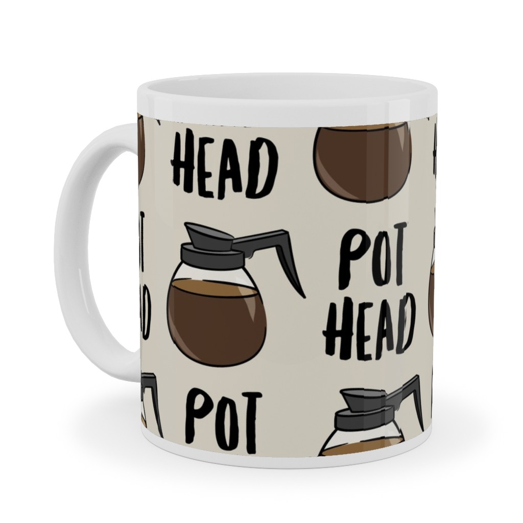 Coffee Pots - Beige Ceramic Mug, White, , 11oz, Brown, Brown