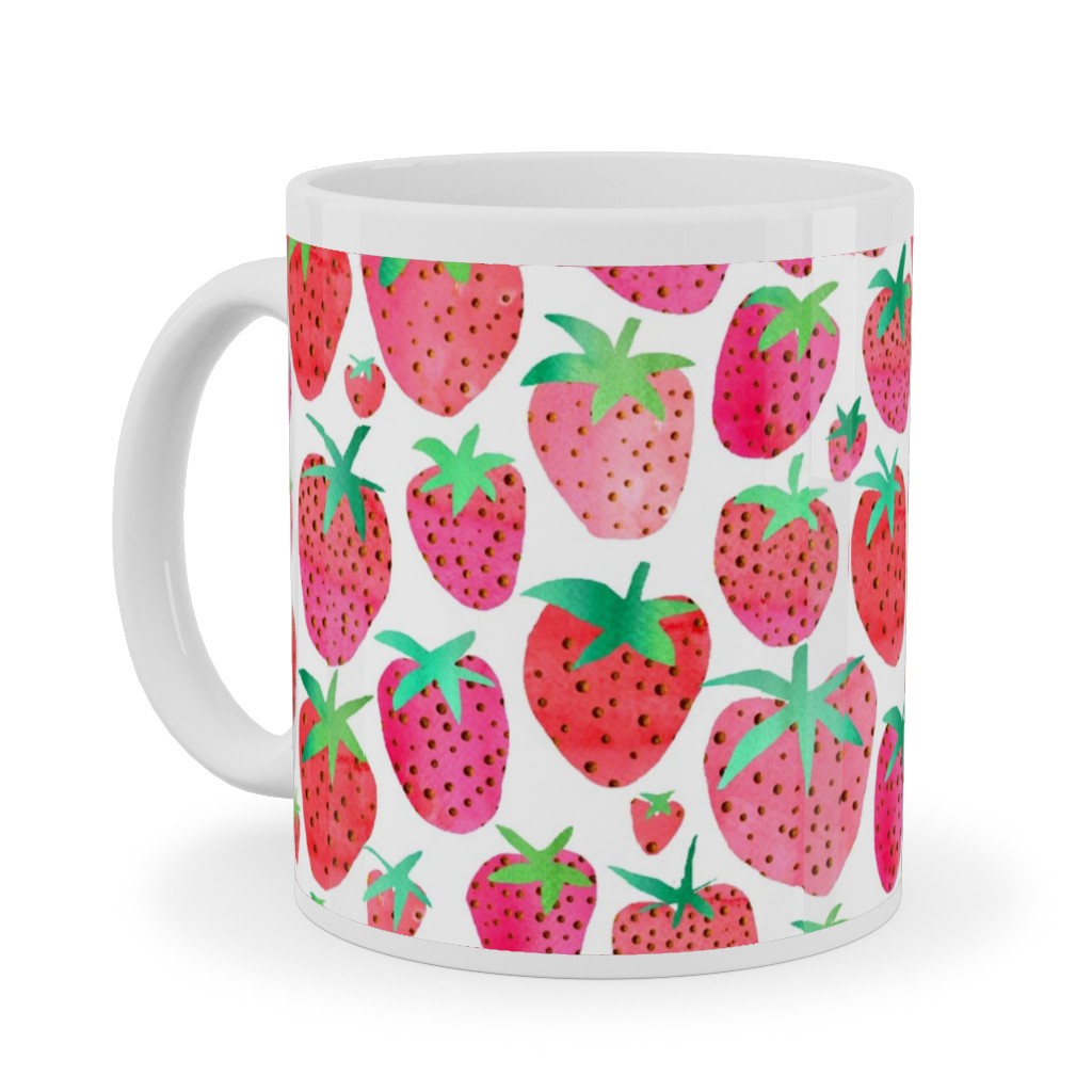 Strawberries - Pink Ceramic Mug, White, , 11oz, Pink, Bright Pink
