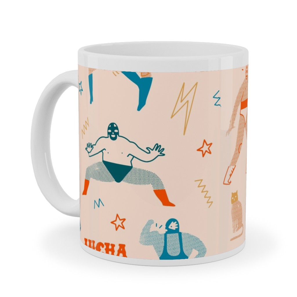 Mexican Lucha Libre - Beige Ceramic Mug, White, , 11oz, Beige, Pearl