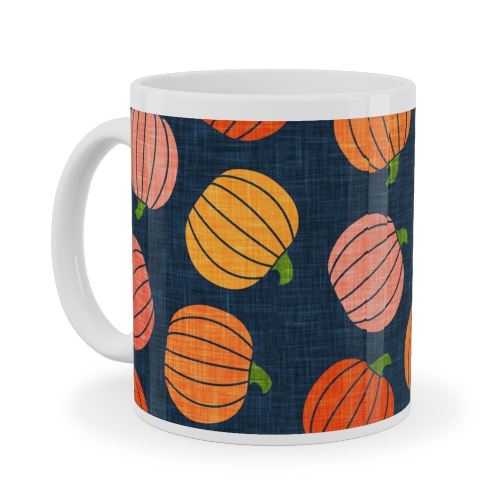 Pumpkin Toss - Orange on Blue Ceramic Mug, White,  , 11oz, Orange