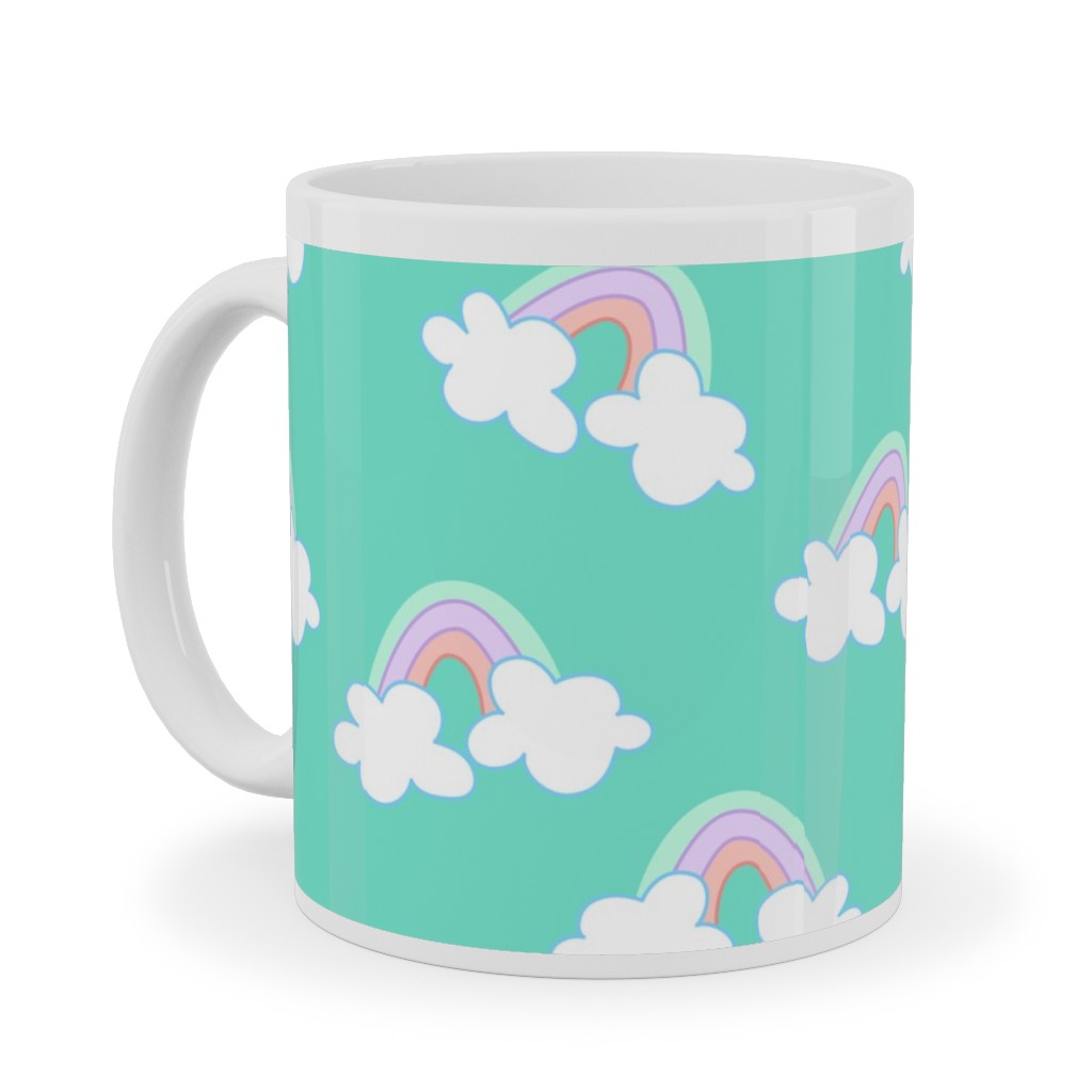 Nicola Unicorn Rainbows Ceramic Mug, White, , 11oz, Green, Boardwalk