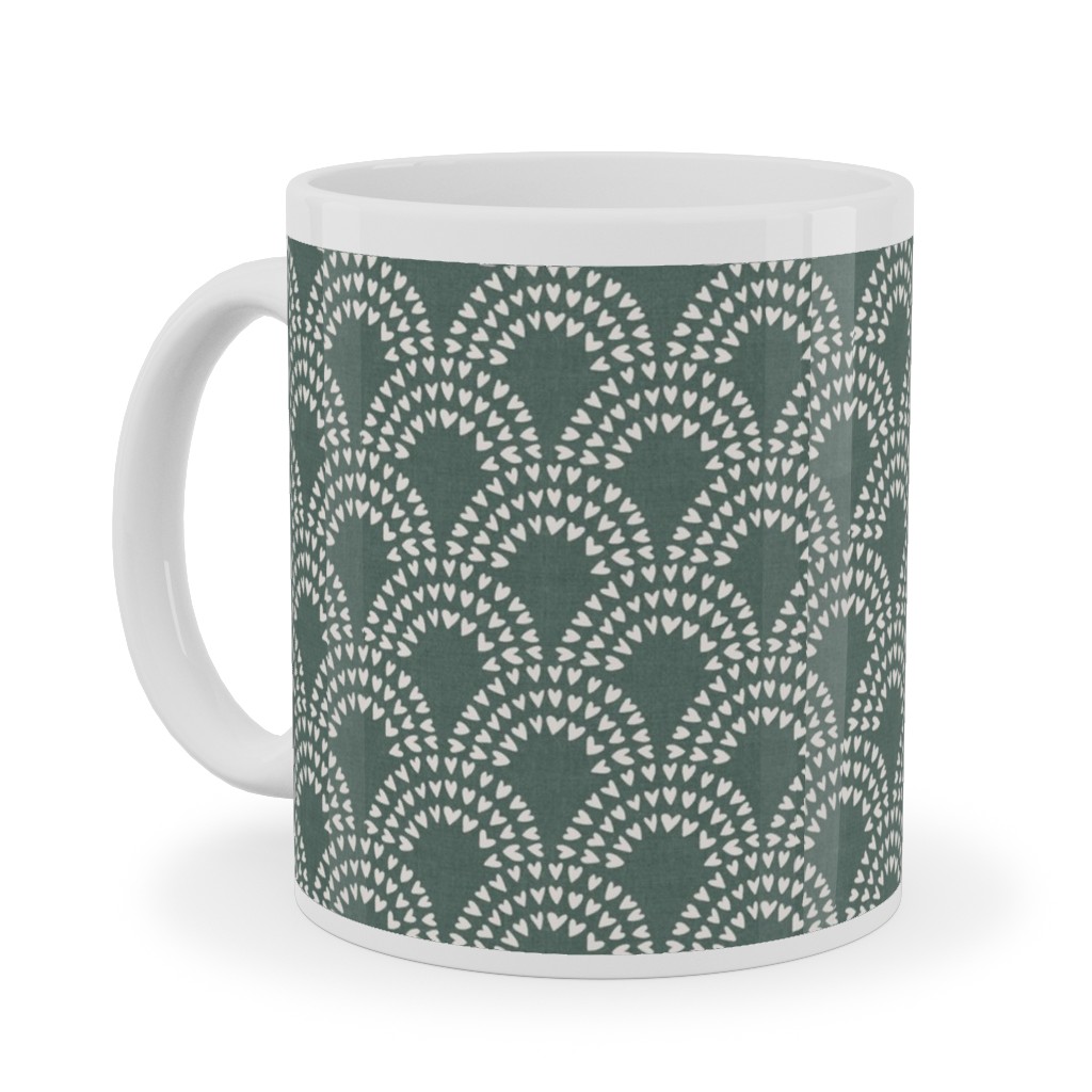 Scalloped Heart Rainbows - Pine Green Ceramic Mug, White, , 11oz, Green, Classic Green