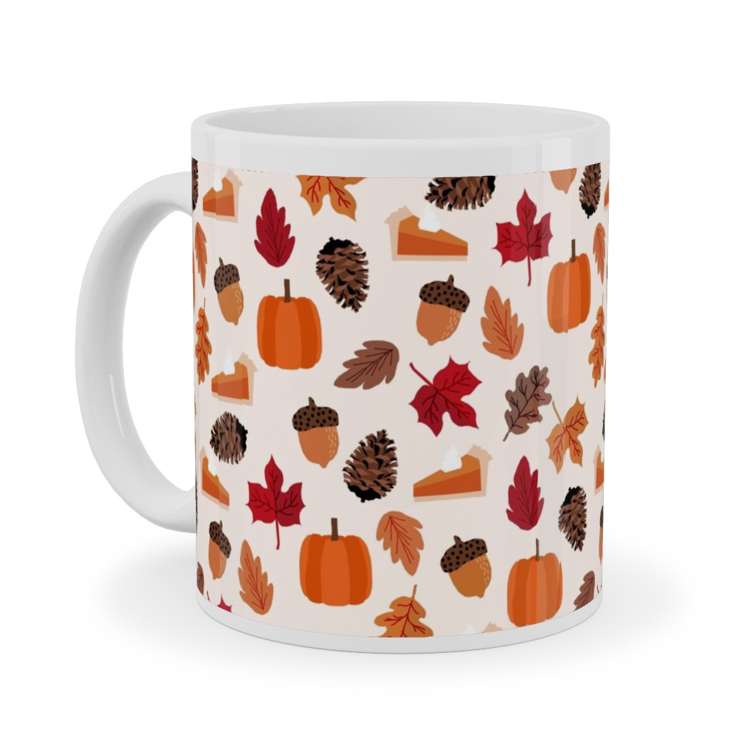 Autumn Leaves and Pumpkin Pie - Multi Ceramic Mug, White,  , 11oz, Multicolor