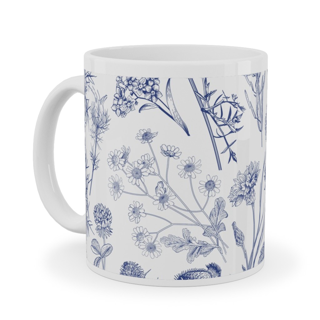 Wild Flowers - Blue Ceramic Mug, White, , 11oz, Blue, True Blue