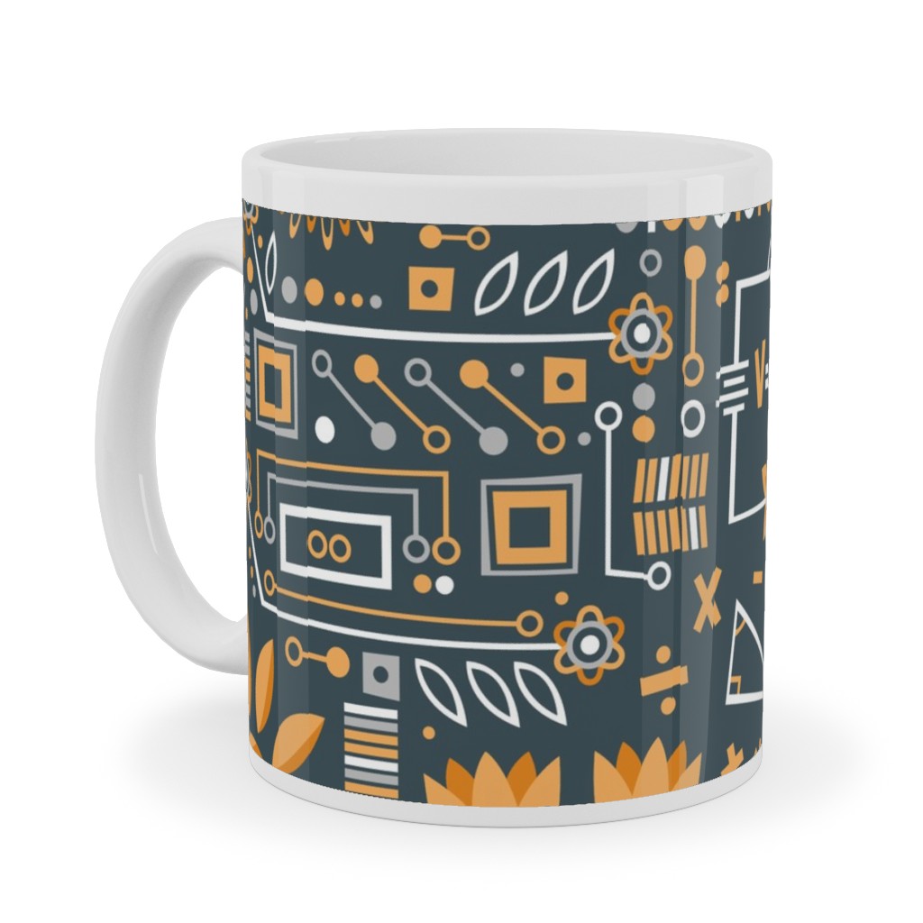 Flowers and Stem Ceramic Mug, White, , 11oz, Yellow, Eggyolk