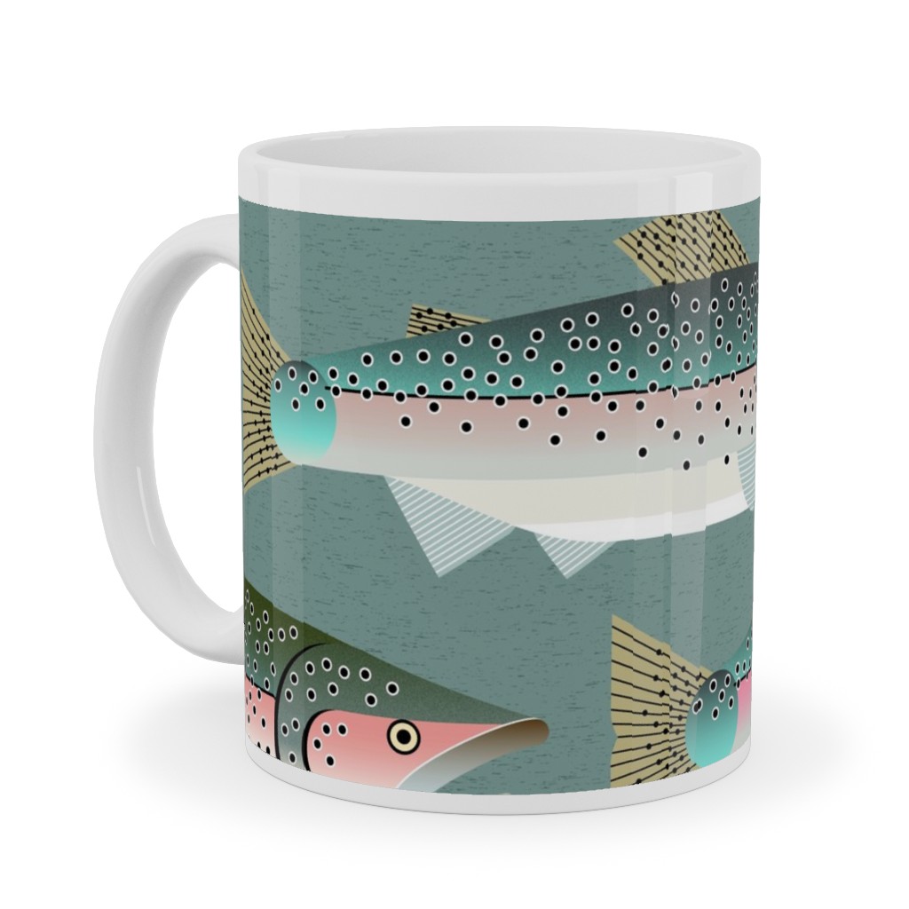 Trout Fishing Ceramic Mug, White, , 11oz, Multicolor, Fern