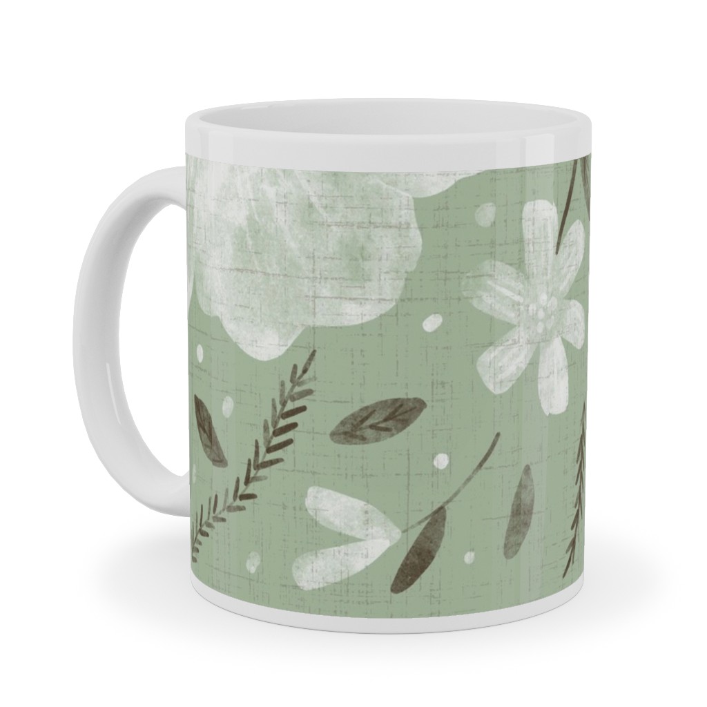 Charlotte Floral - Sage Ceramic Mug, White,  , 11oz, Green