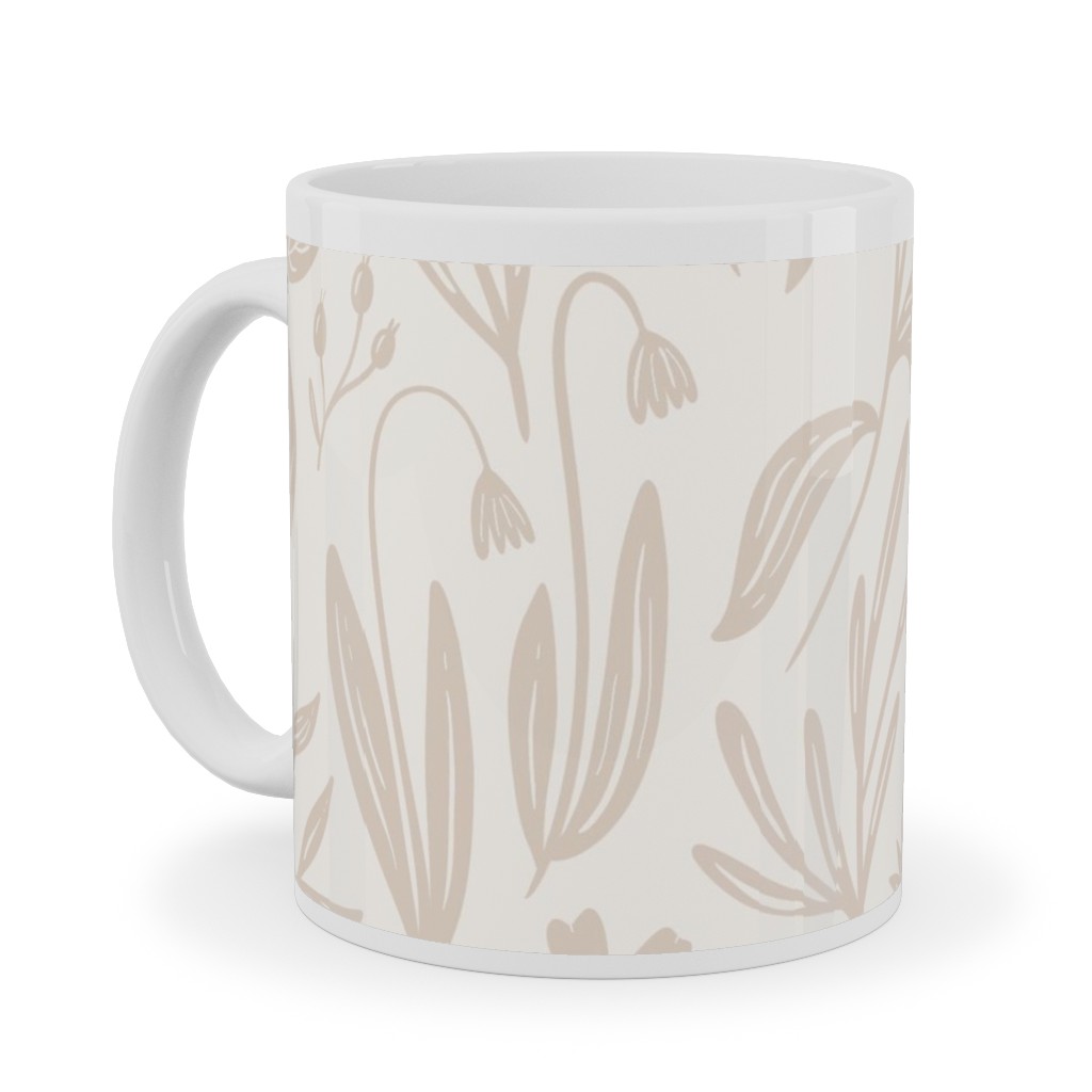 Wildflowers - Tan and Cream Ceramic Mug, White,  , 11oz, Beige