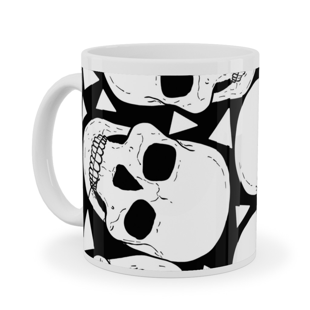 Skulls With Triangles - Black and White Ceramic Mug, White, , 11oz, White, White