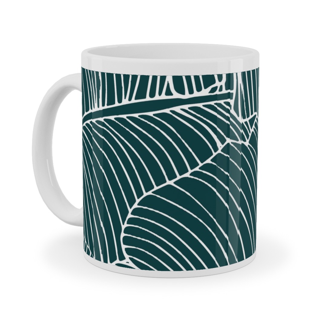 Banana Leaf - Teal Ceramic Mug, White,  , 11oz, Green