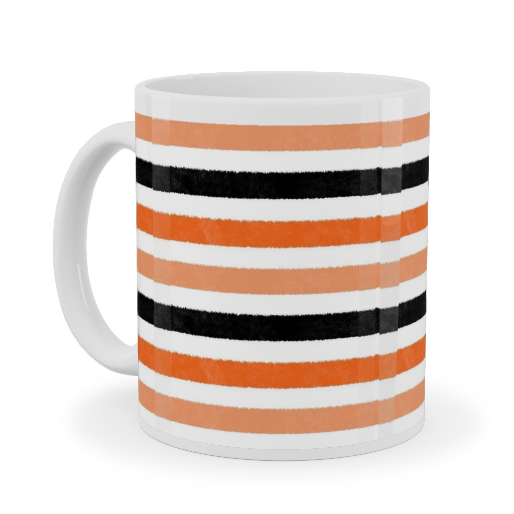 Halloween Stripes - Orange and Black Ceramic Mug, White, , 11oz, Orange, Orange