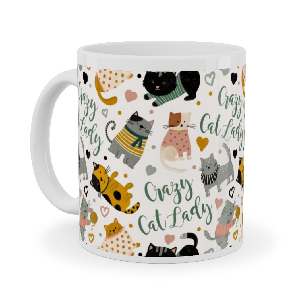 Crazy Cat Lady - Multicolor on Light Ceramic Mug, White,  , 11oz, Multicolor