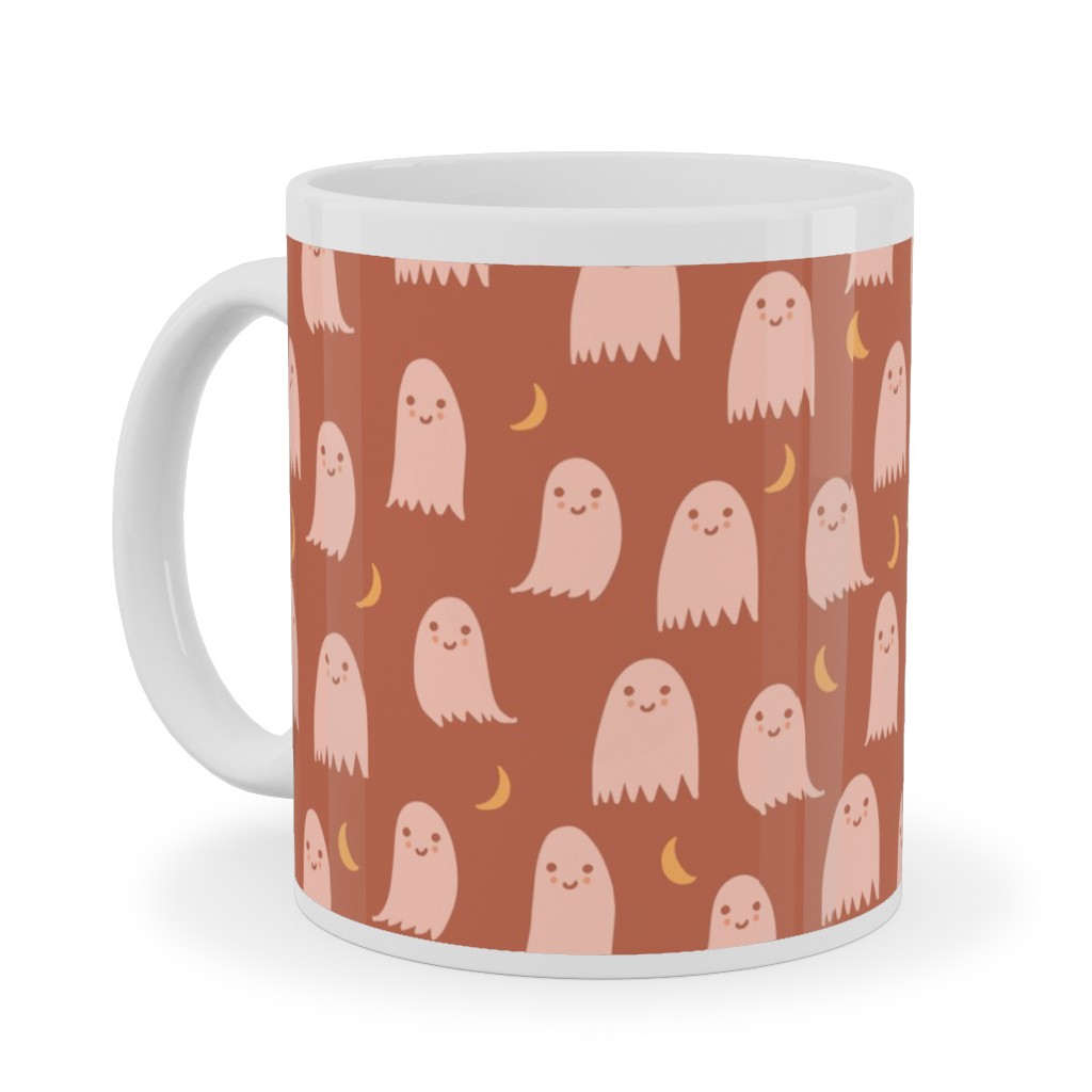 Cute Halloween Ghosts Ceramic Mug, White, , 11oz, Pink, Sedona