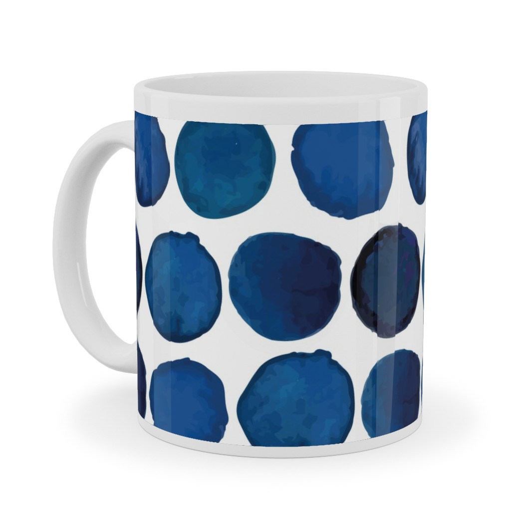 Watercolor Dots - Dark Ceramic Mug, White,  , 11oz, Blue