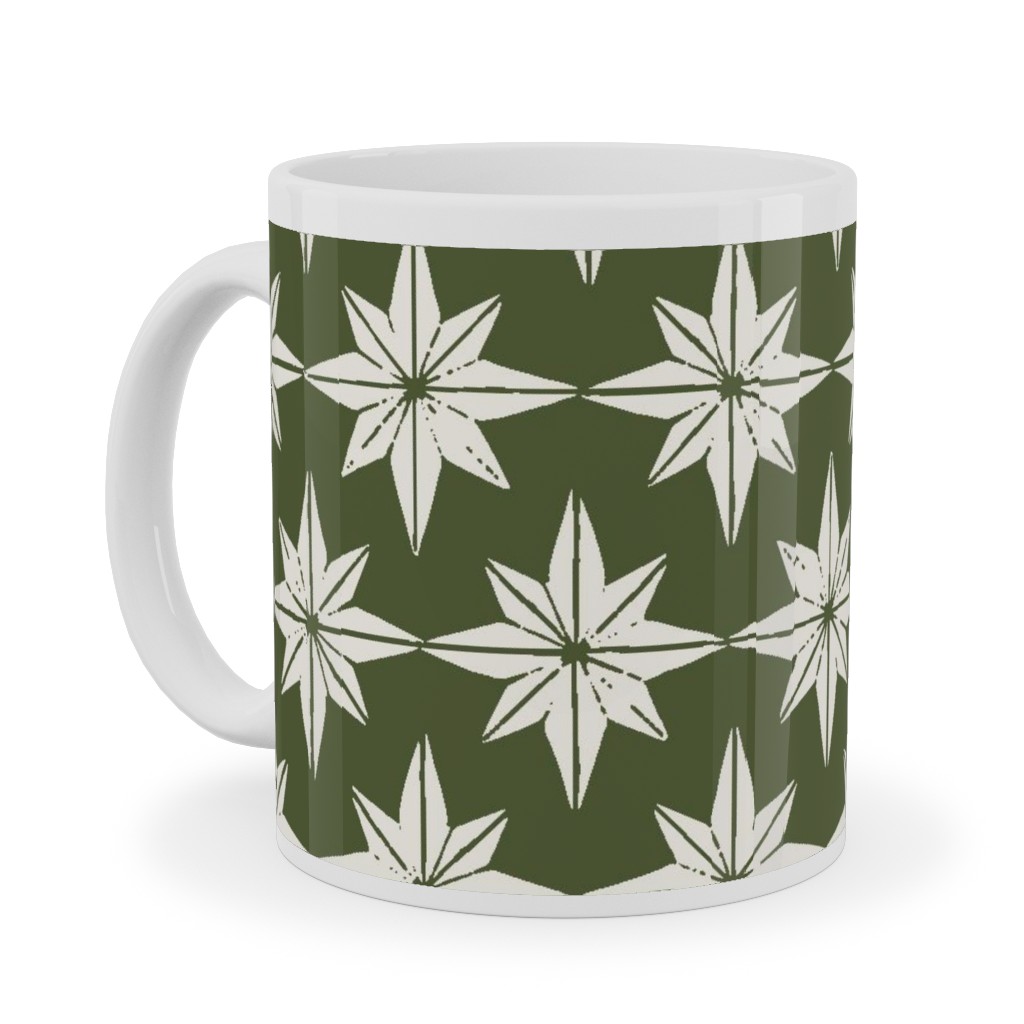 Christmas Star Tiles Ceramic Mug, White,  , 11oz, Green