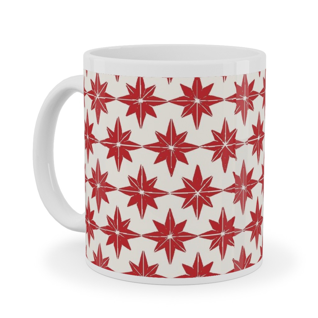 Christmas Star Tiles - Red on White Ceramic Mug, White,  , 11oz, Red