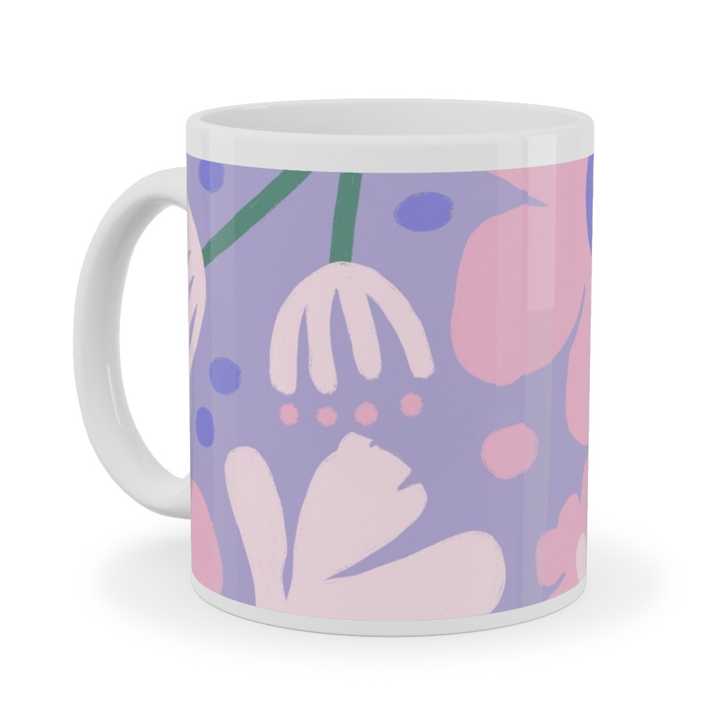 Blooming Garden on Lilac Ceramic Mug, White,  , 11oz, Purple