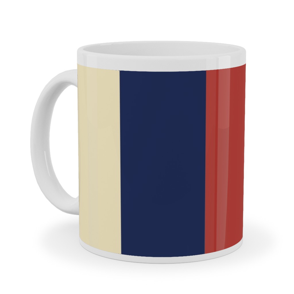 Camping Stripe Vertical - Multi Ceramic Mug, White,  , 11oz, Multicolor