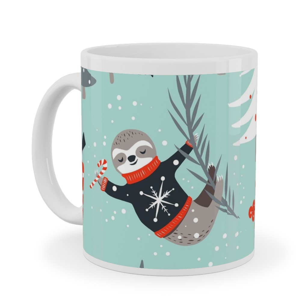 Slothy Holidays Ceramic Mug, White, , 11oz, Multicolor, Oasis