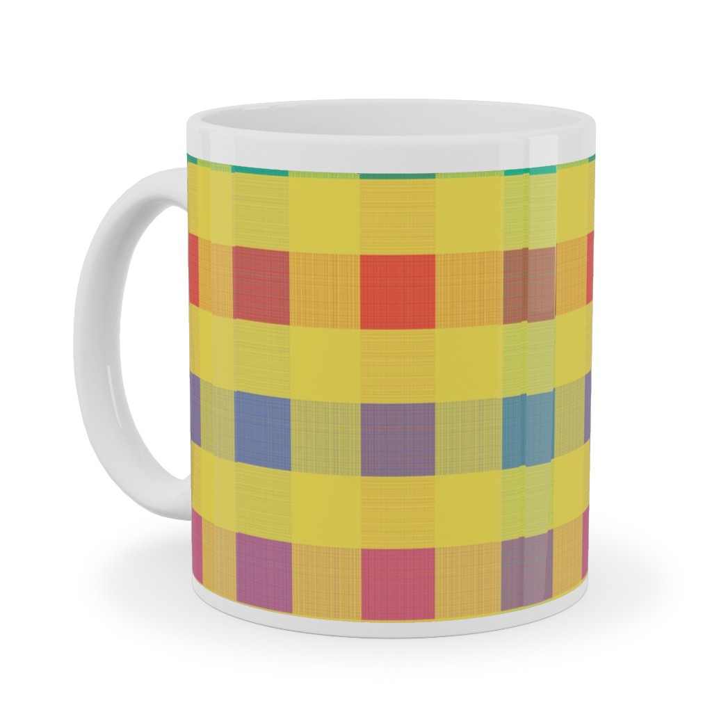 Picnic Plaid Ceramic Mug, White,  , 11oz, Multicolor