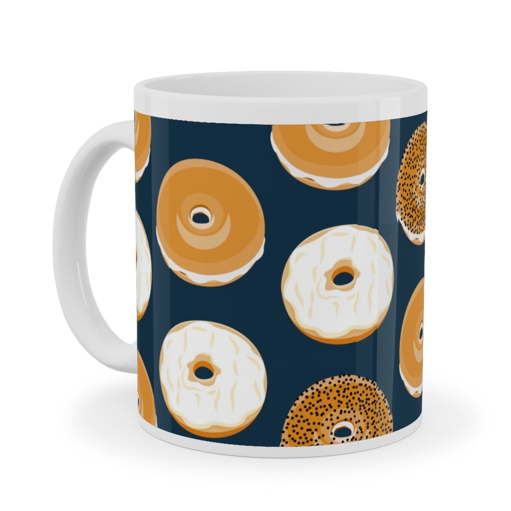 Bagel Breakfast Food - Blue Ceramic Mug, White,  , 11oz, Blue