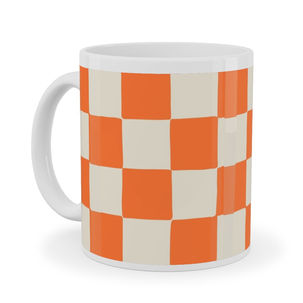 Retro Checkerboard - Bright Orange Ceramic Mug, White, , 11oz, Orange, Orange
