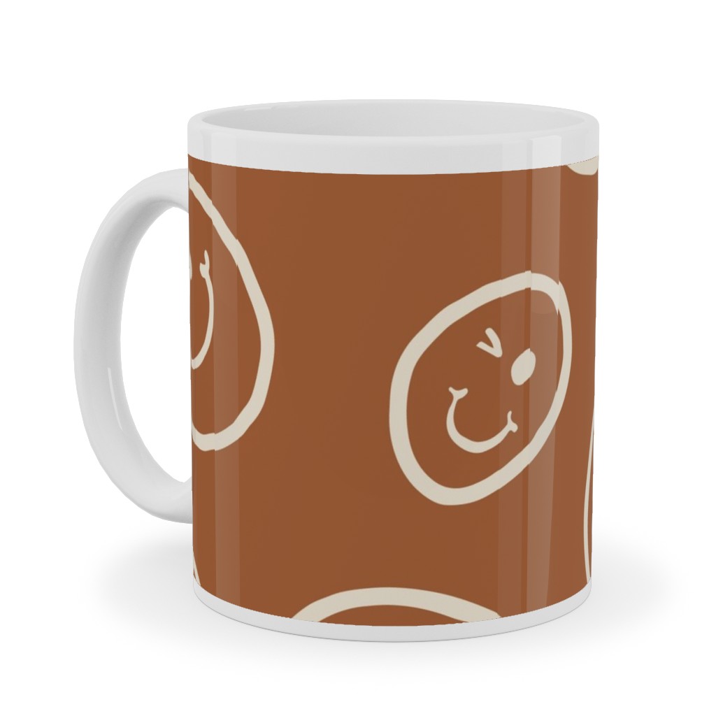 Smiley Winking Faces Ceramic Mug, White,  , 11oz, Brown