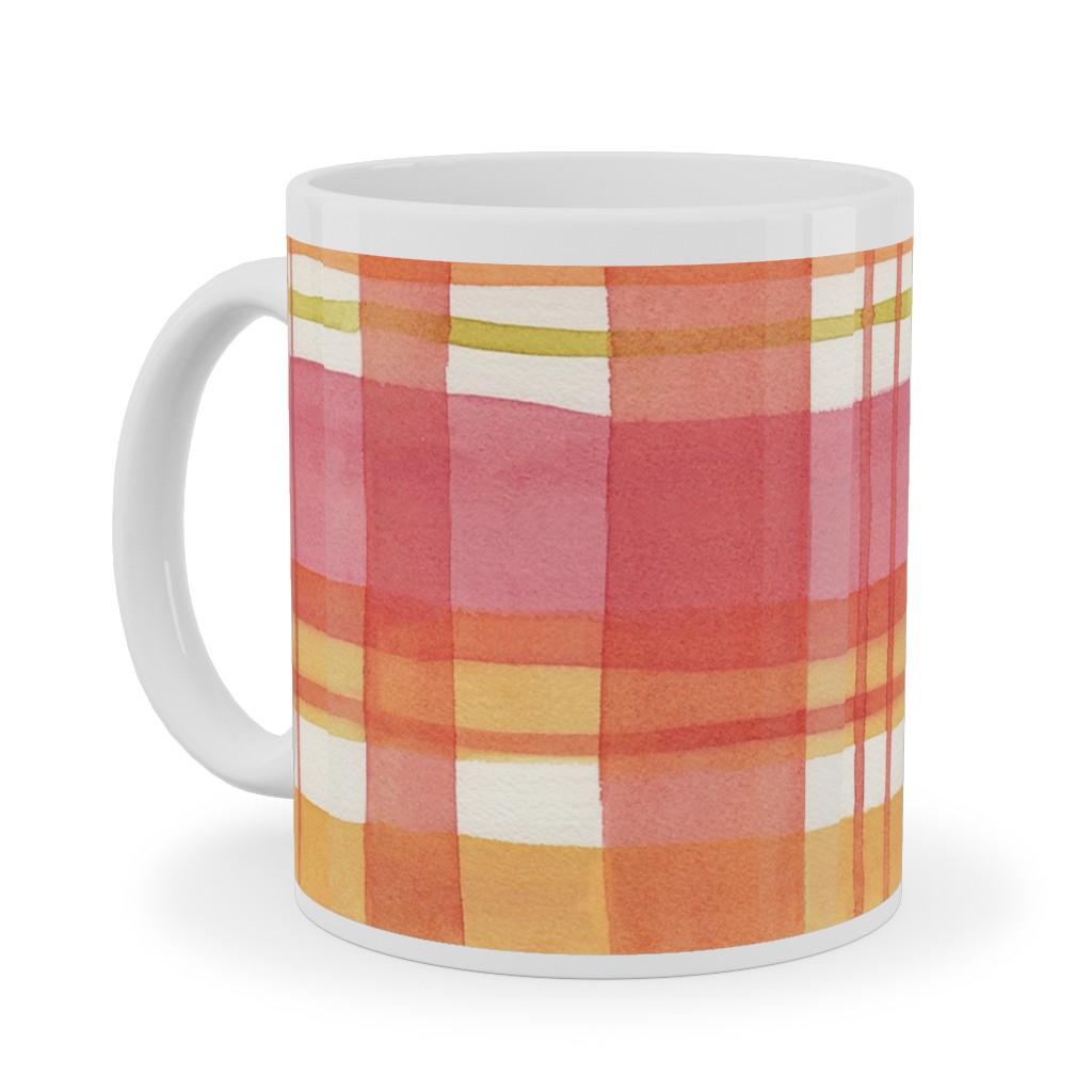 Summer Plaid Ceramic Mug, White,  , 11oz, Multicolor