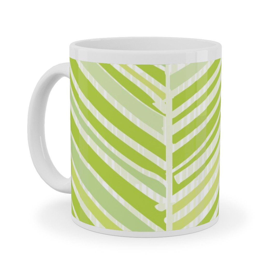 Herringbone Hues of Green Ceramic Mug, White,  , 11oz, Green