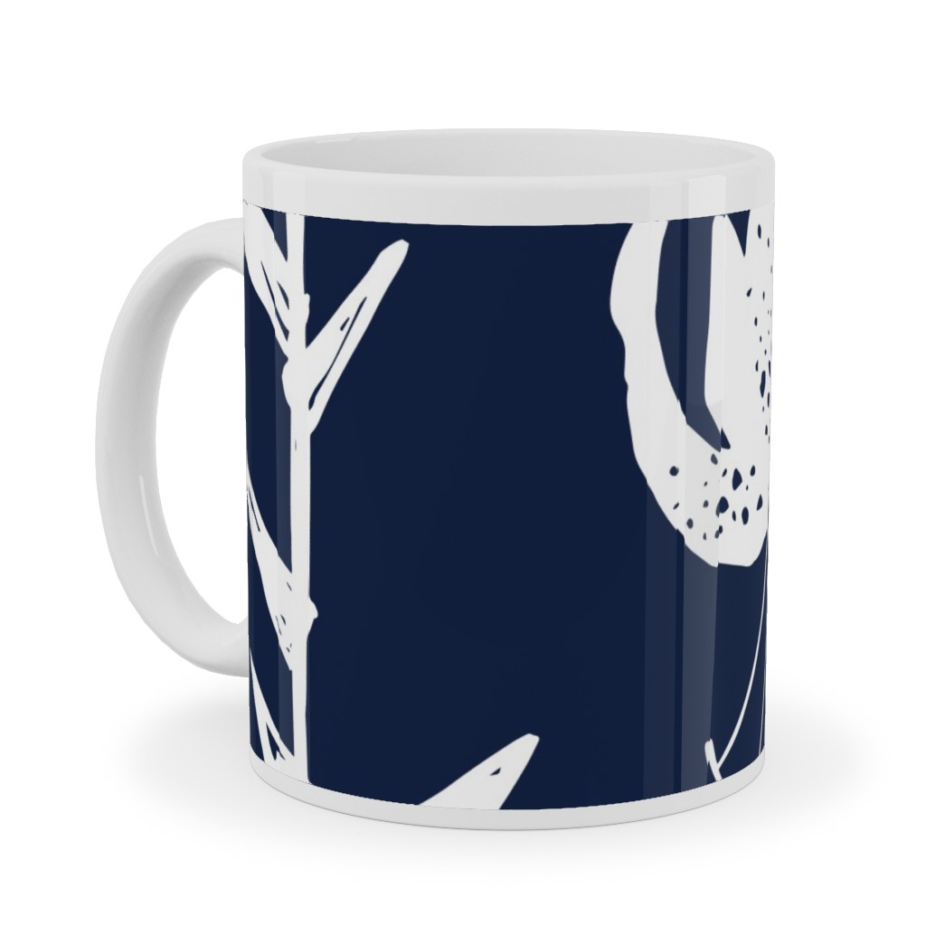 Lily Stripe - Blue Ceramic Mug, White,  , 11oz, Blue