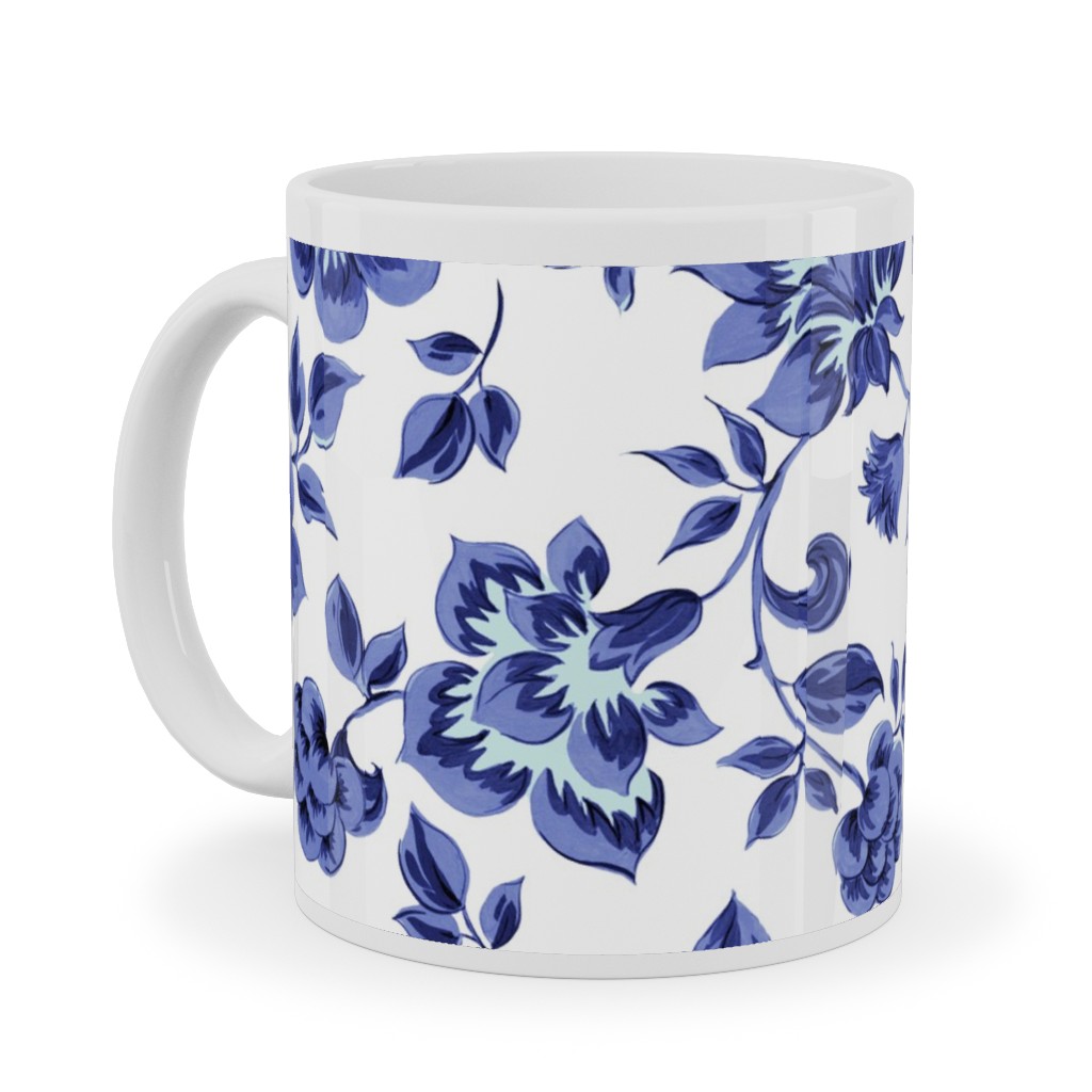 Fleurs De Provence - Blue and White Ceramic Mug, White, , 11oz, Blue, True Blue