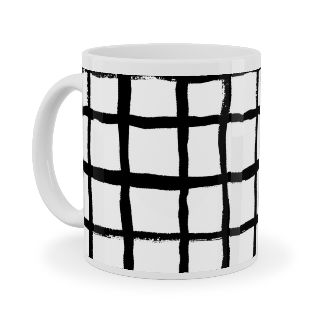 Simple Grid - Classic - Black and White Ceramic Mug, White,  , 11oz, Black