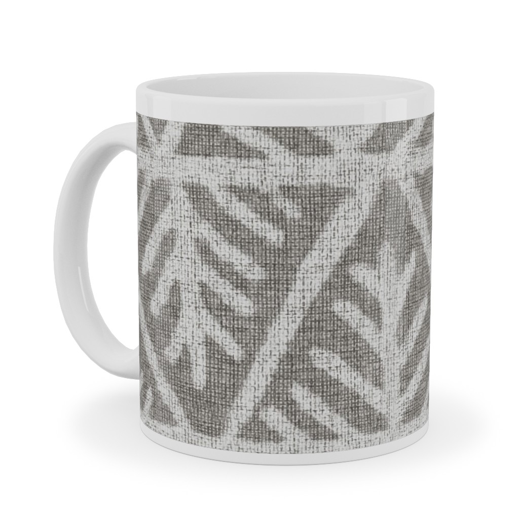Textured Mudcloth Ceramic Mug, White,  , 11oz, Gray