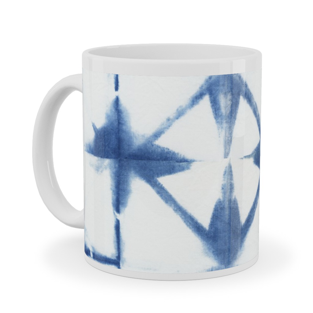 Shibori Diamond - Blue on White Ceramic Mug, White,  , 11oz, Blue