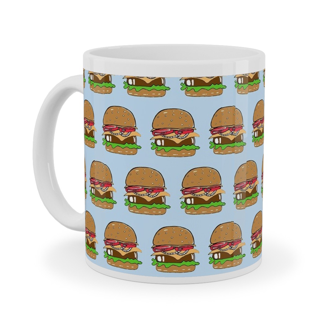 Burgers - Multicolor Ceramic Mug, White,  , 11oz, Blue