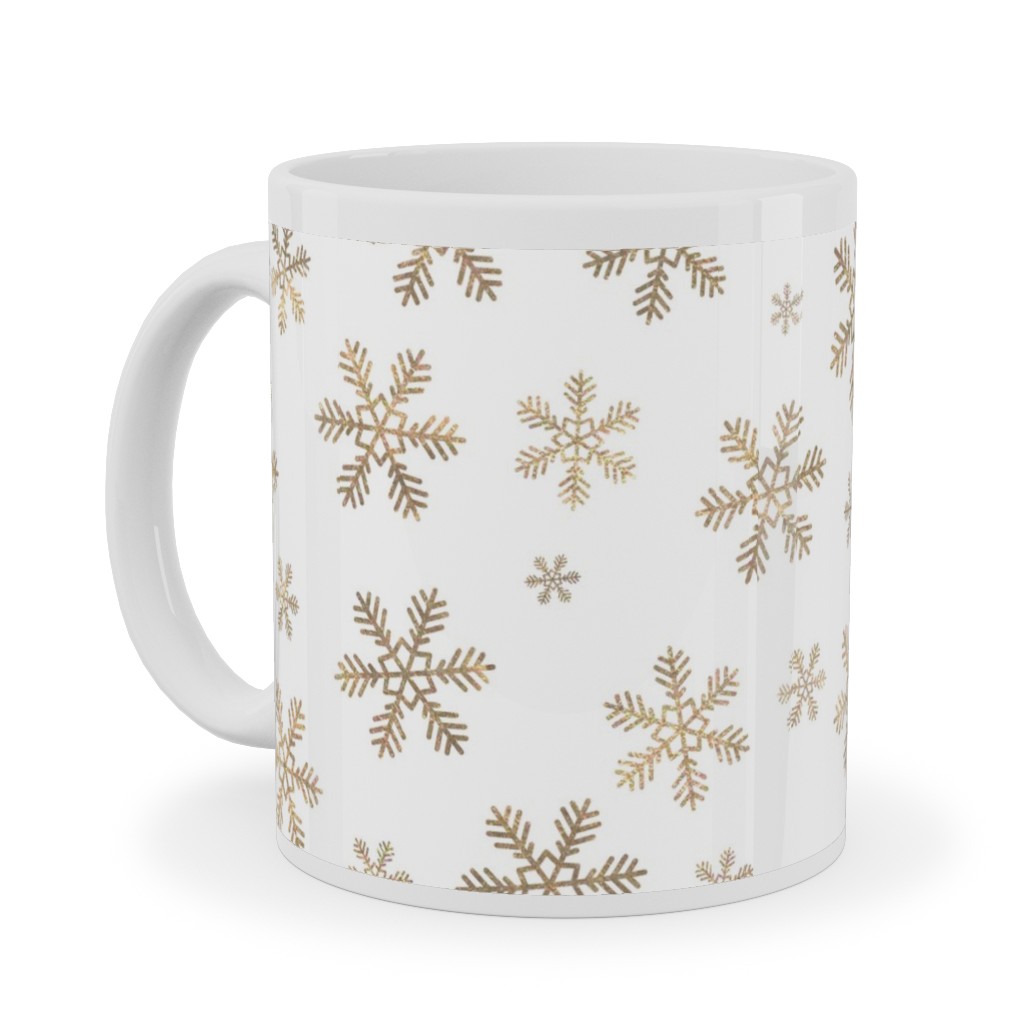 Holiday Snowflakes - Gold Ceramic Mug, White,  , 11oz, Yellow