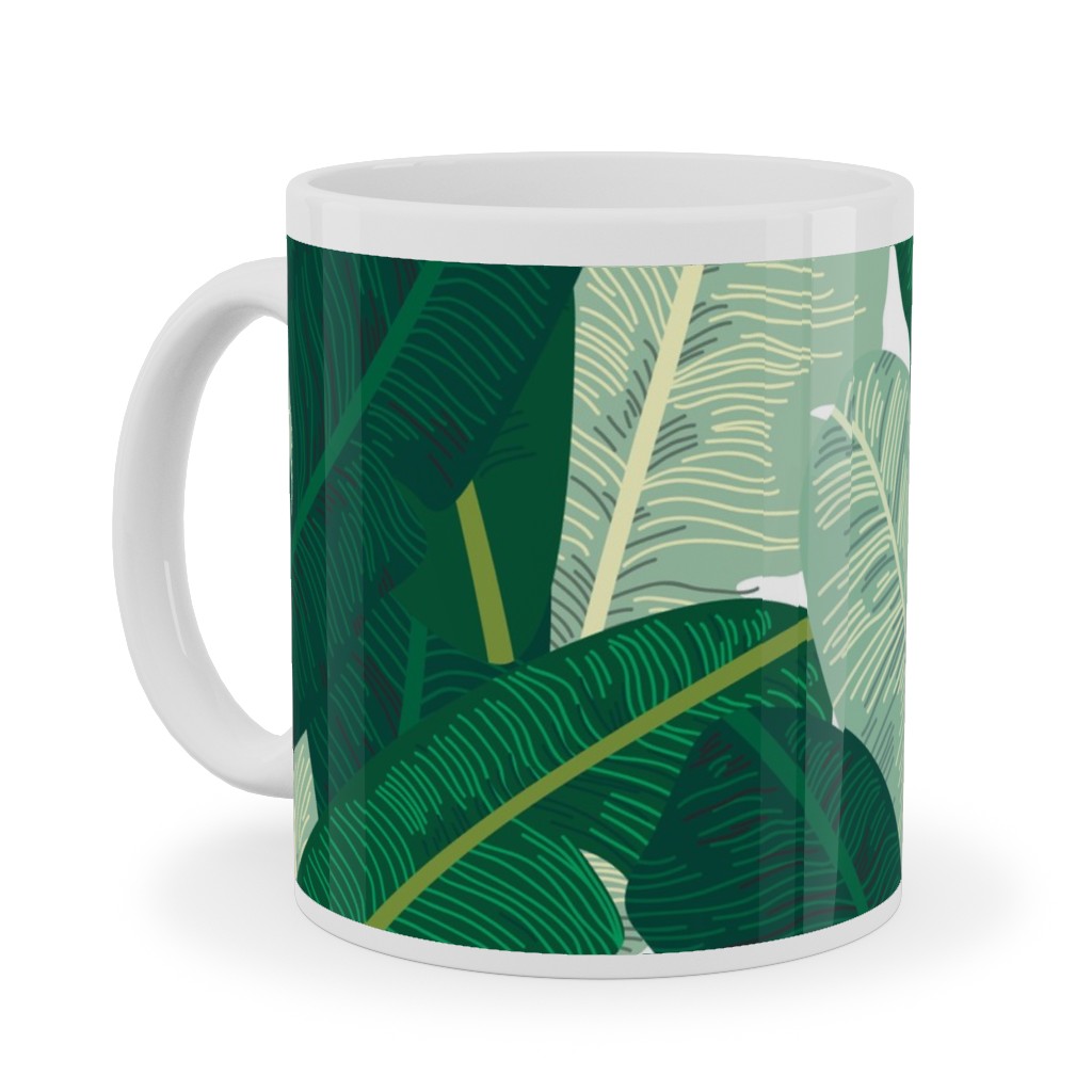 Classic Banana Leaves in Palm Springs Green Ceramic Mug, White,  , 11oz, Green