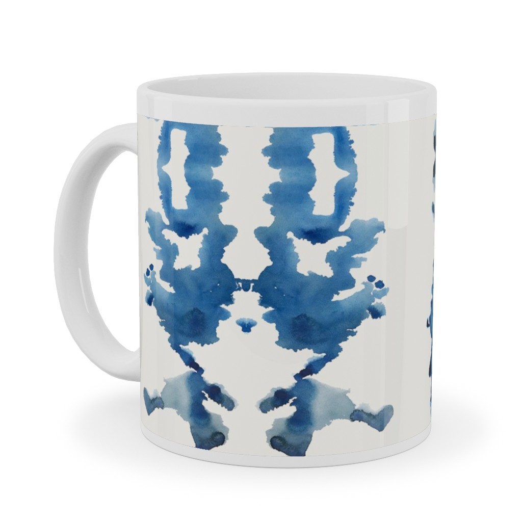 Small Rorschach Stripe - Indigo Blues Ceramic Mug, White,  , 11oz, Blue