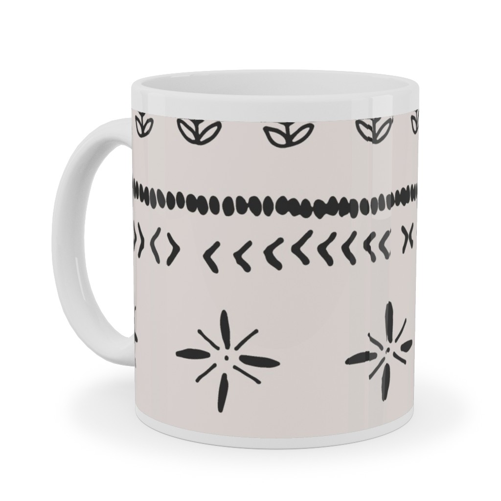 Boho Print Ceramic Mug, White, , 11oz, Beige, Silver Lining
