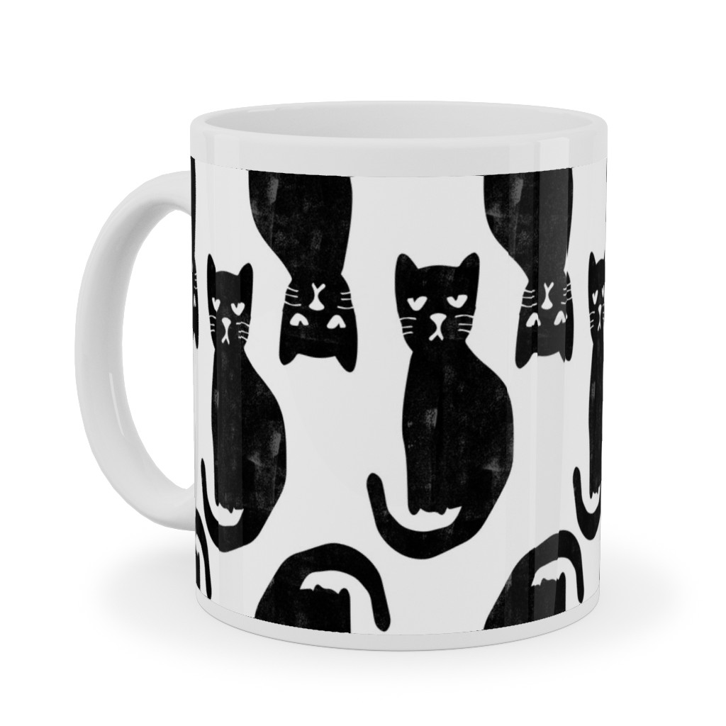 Black Cat Ceramic Mug, White,  , 11oz, Black