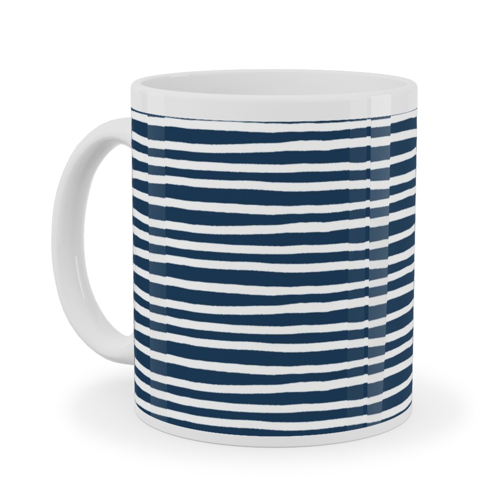 Navy Blue and White Stripes Ceramic Mug, White, , 11oz, Blue, True Blue