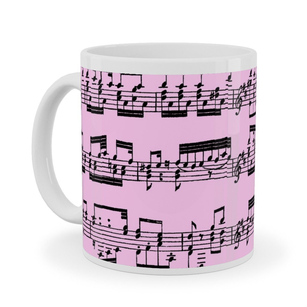 Sheet Music Ceramic Mug, White,  , 11oz, Pink